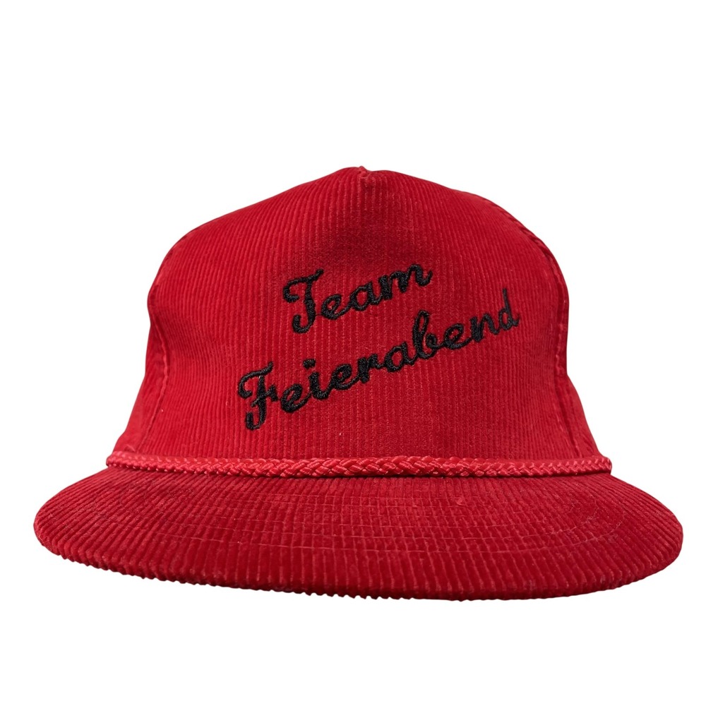 Vintage Yupoong Team Feierabend Hat Cap Snap Back One Size Mens Red Corduroy